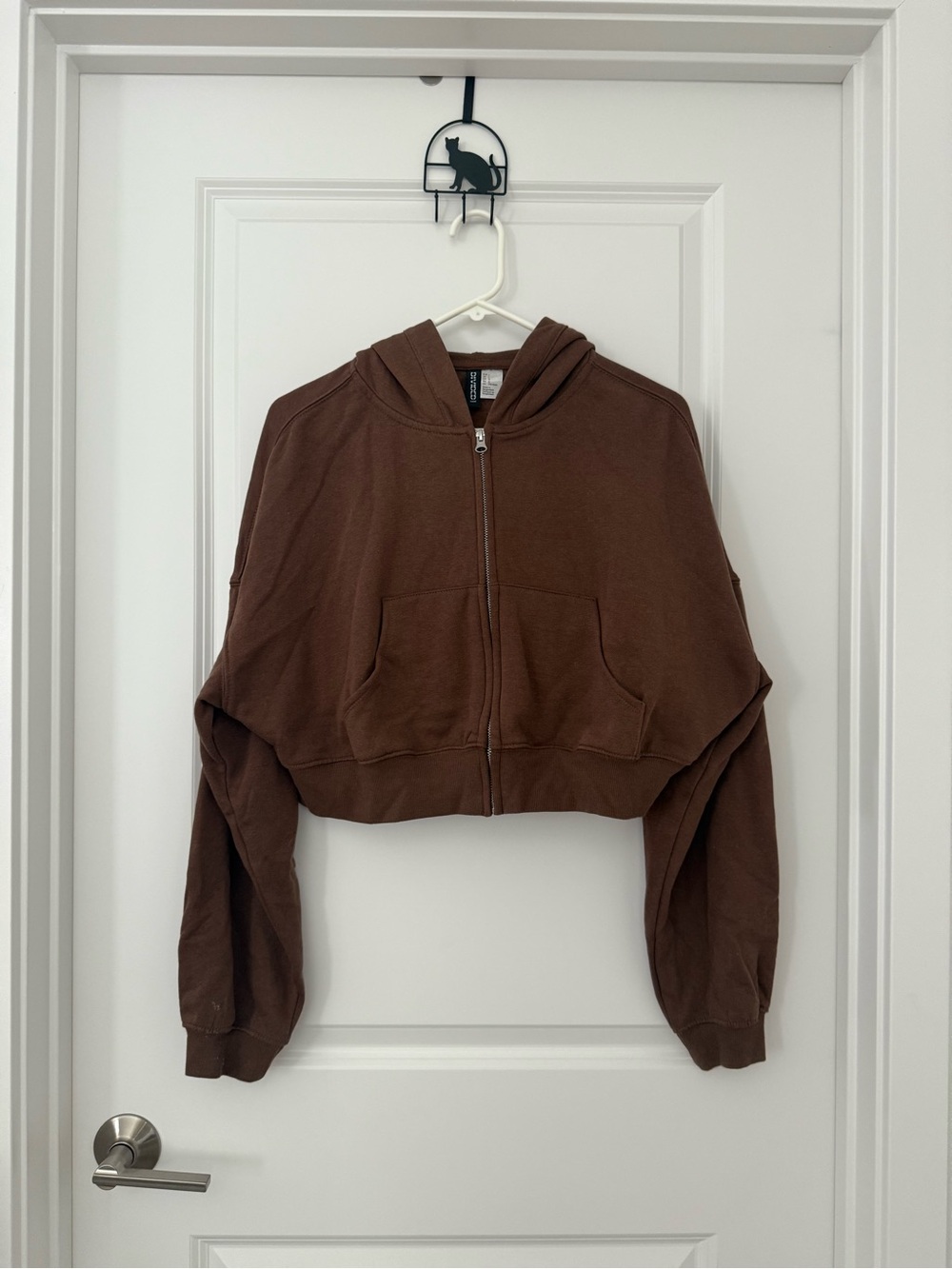 H&M Cropped Brown Zip-Up Hoodie